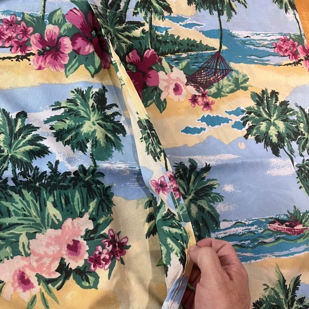 Vtg Dan River Tropical Palm Tree Hibiscus Full Comforter Set 4pc Made in USA